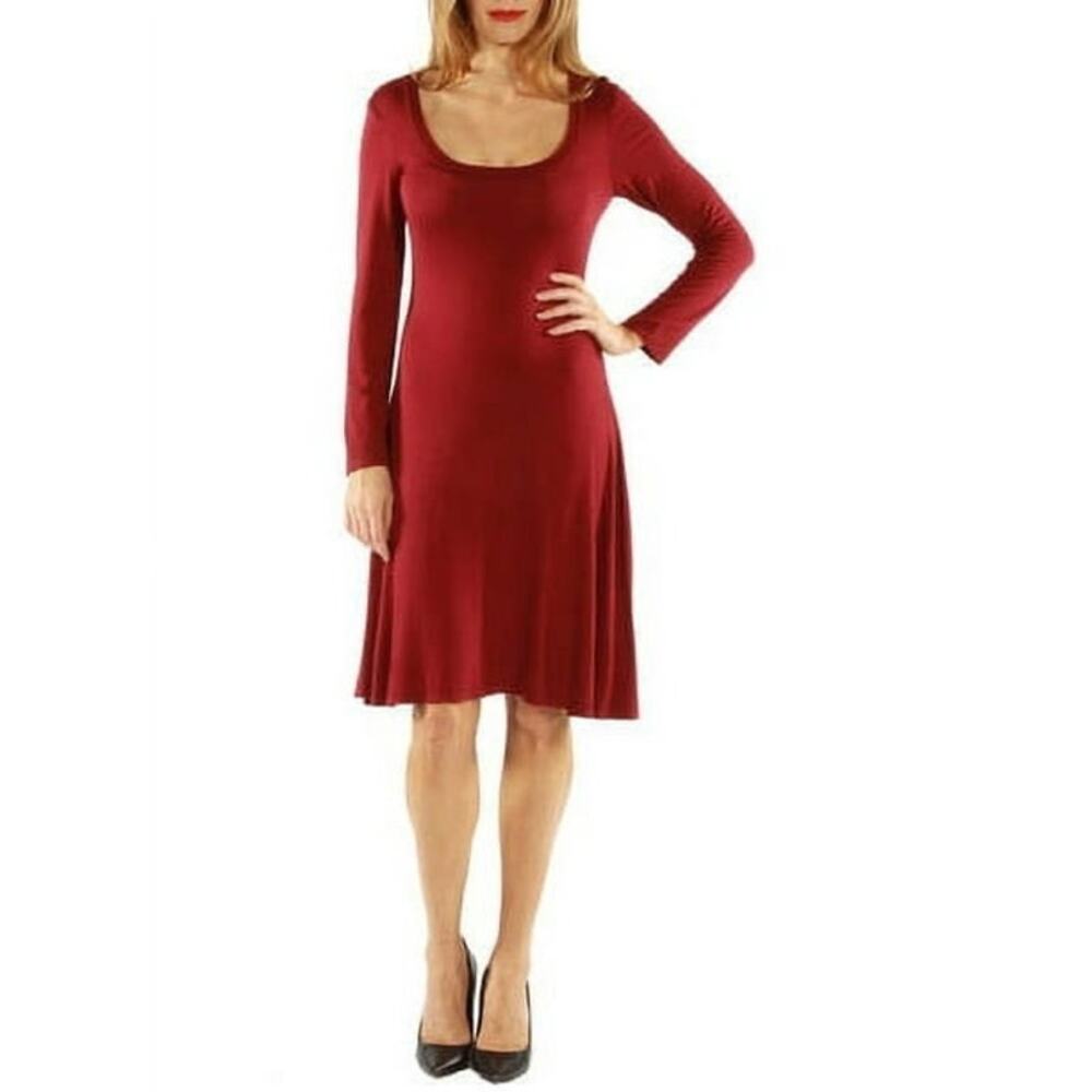 24Seven Comfort Apparel Long Sleeve Swing Jersey Dress Size 2X NWT Burgundy